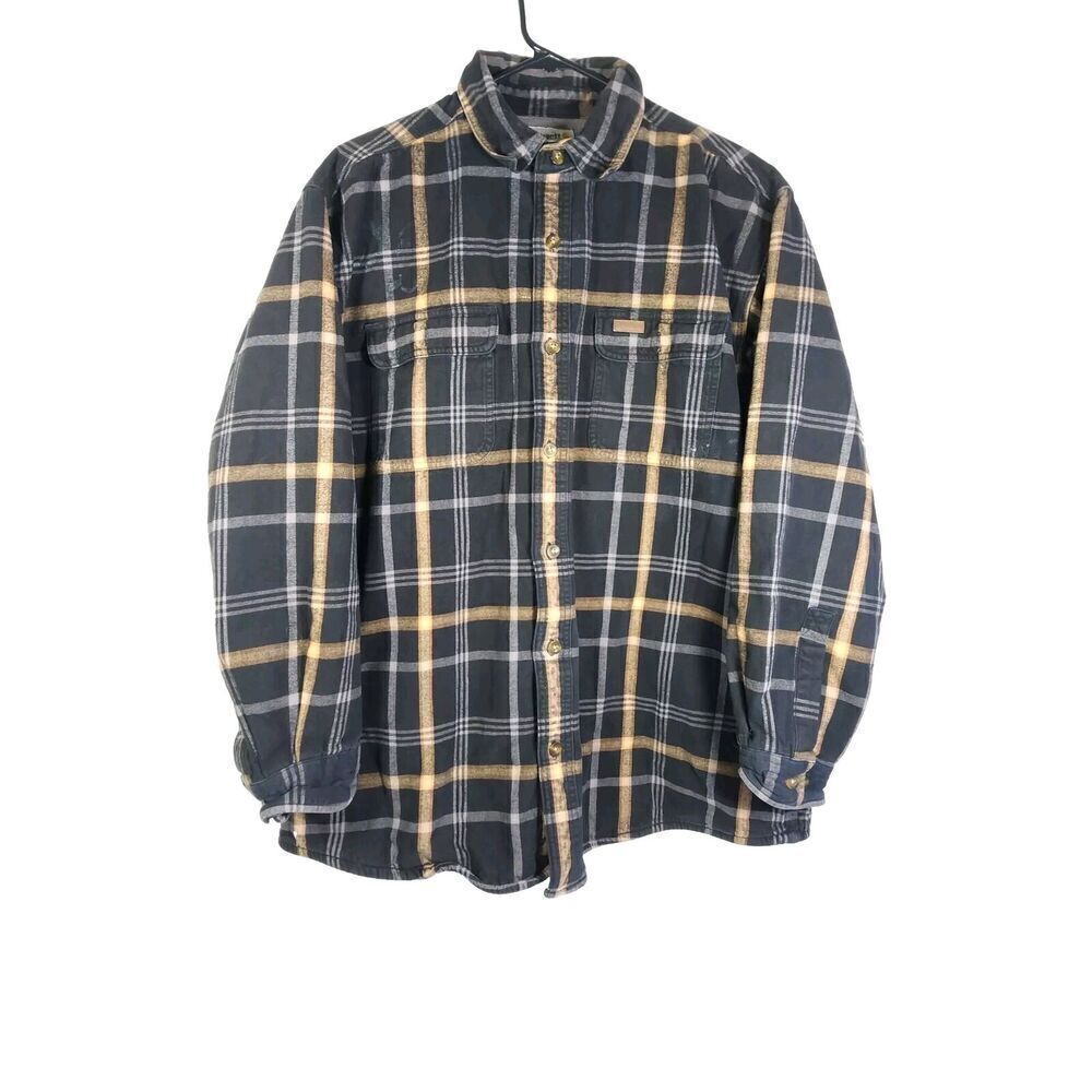 Carhartt Men's XL Black Flannel Plaid Fleece Thermal Lined Button Up Shirt Jack